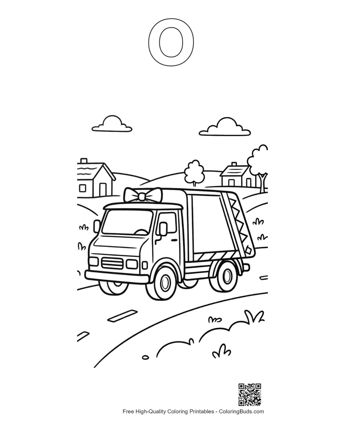 Recycling truck coloring page with O outline