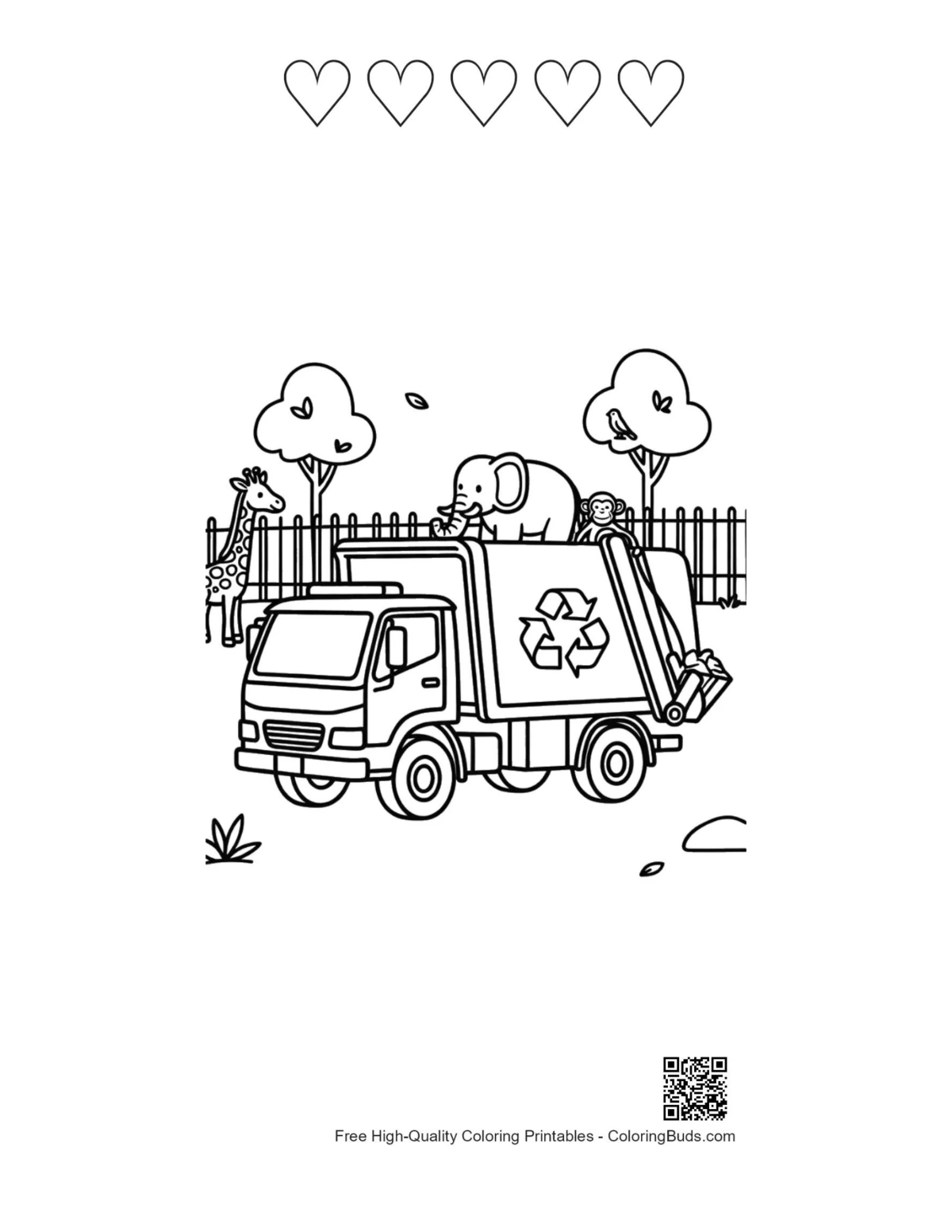 Recycling truck park printable 5 heart outlines