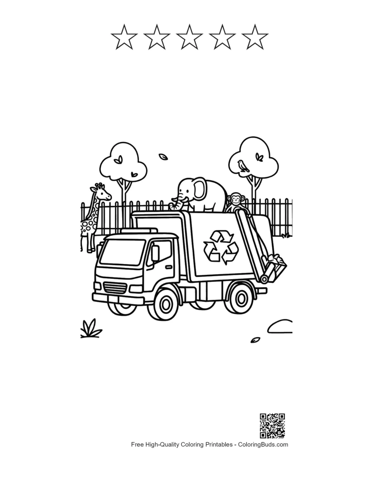 Recycling truck park printable with 5 star outlines