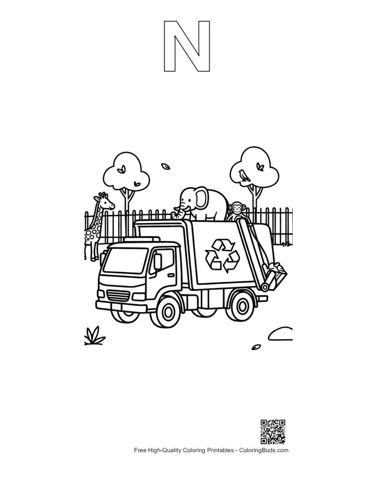 Modern recycling truck park outline with alphabet N