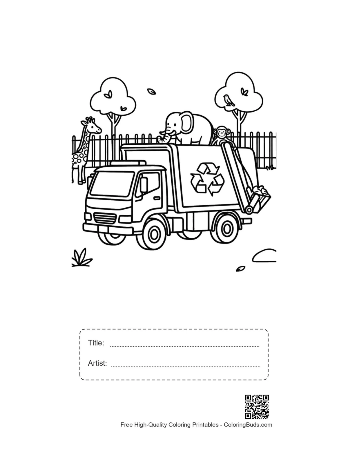 Recycling truck park printable with title artist box