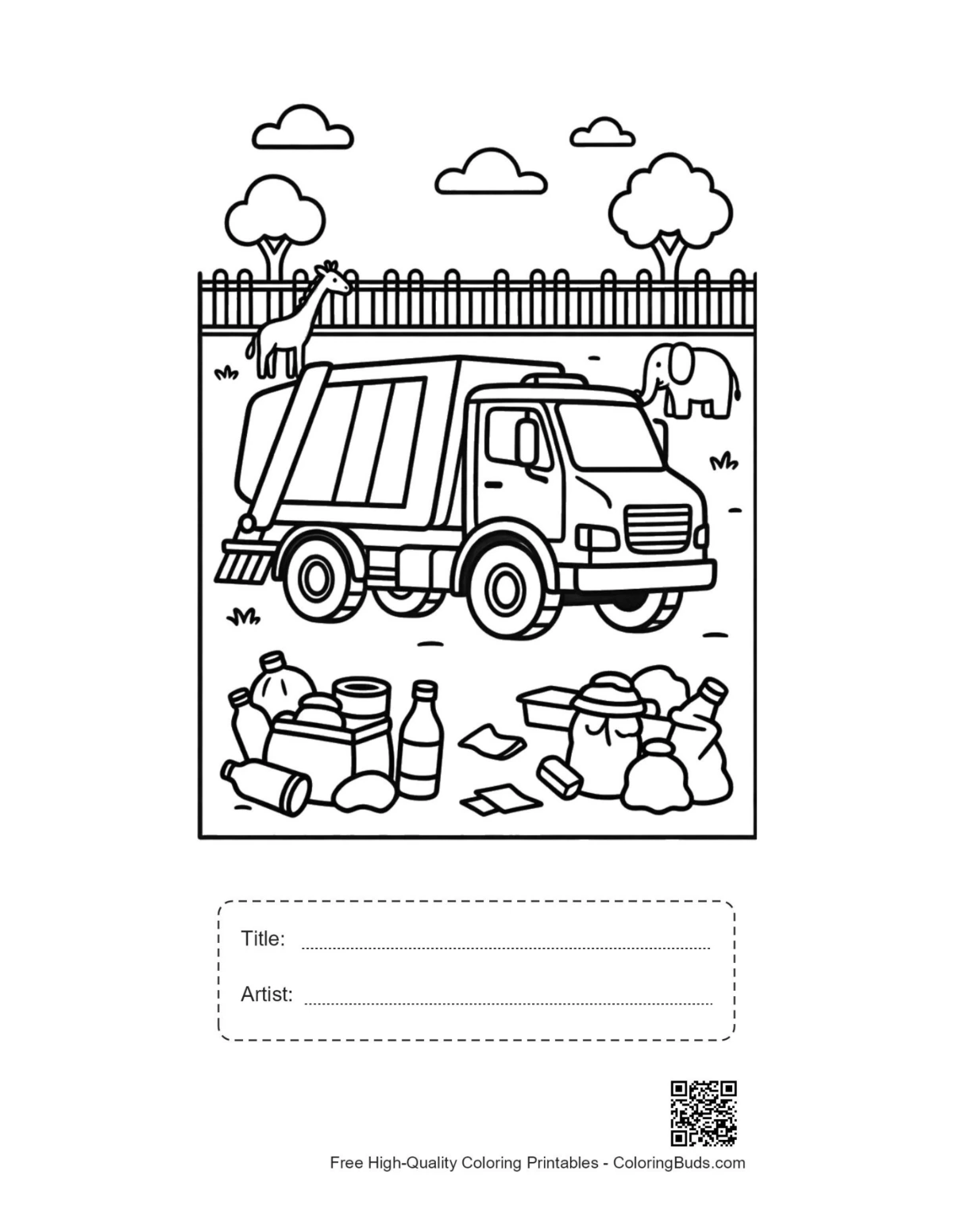 Recycling truck printable with title artist box