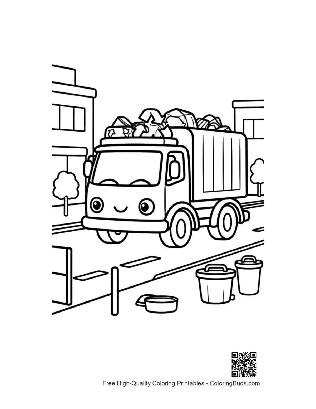 Free recycling truck printable coloring page