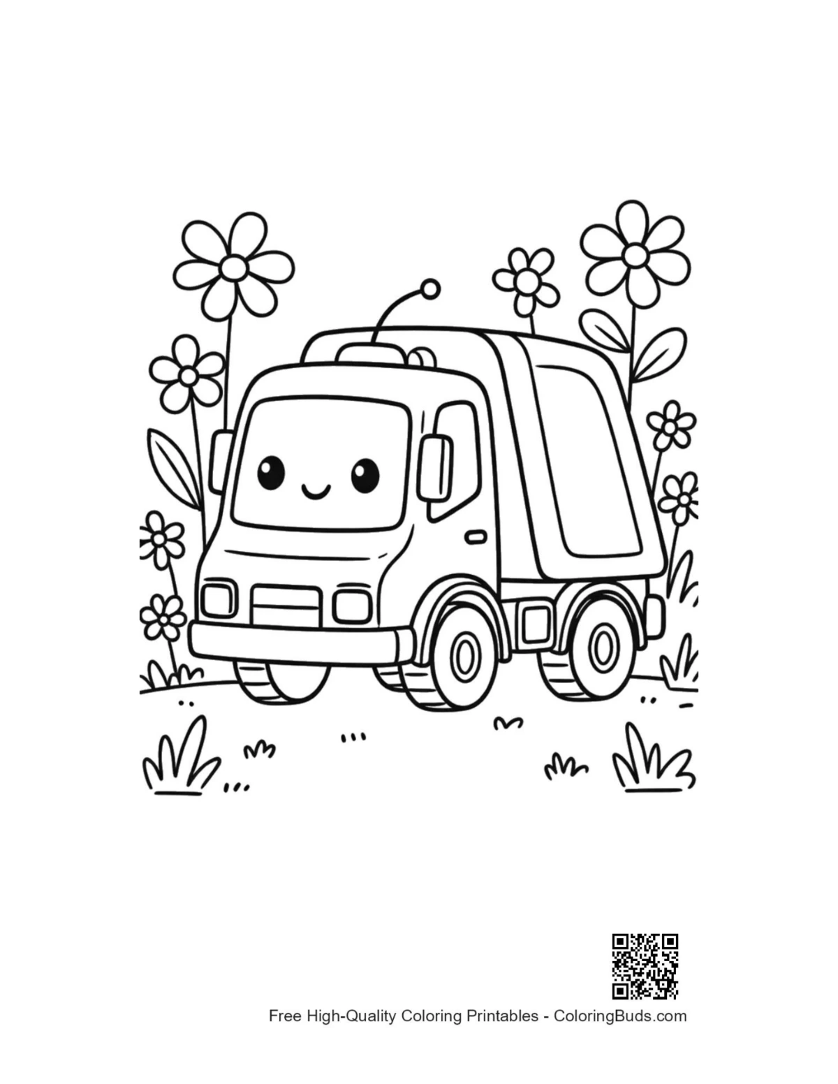 Free recycling truck printable coloring page for kids