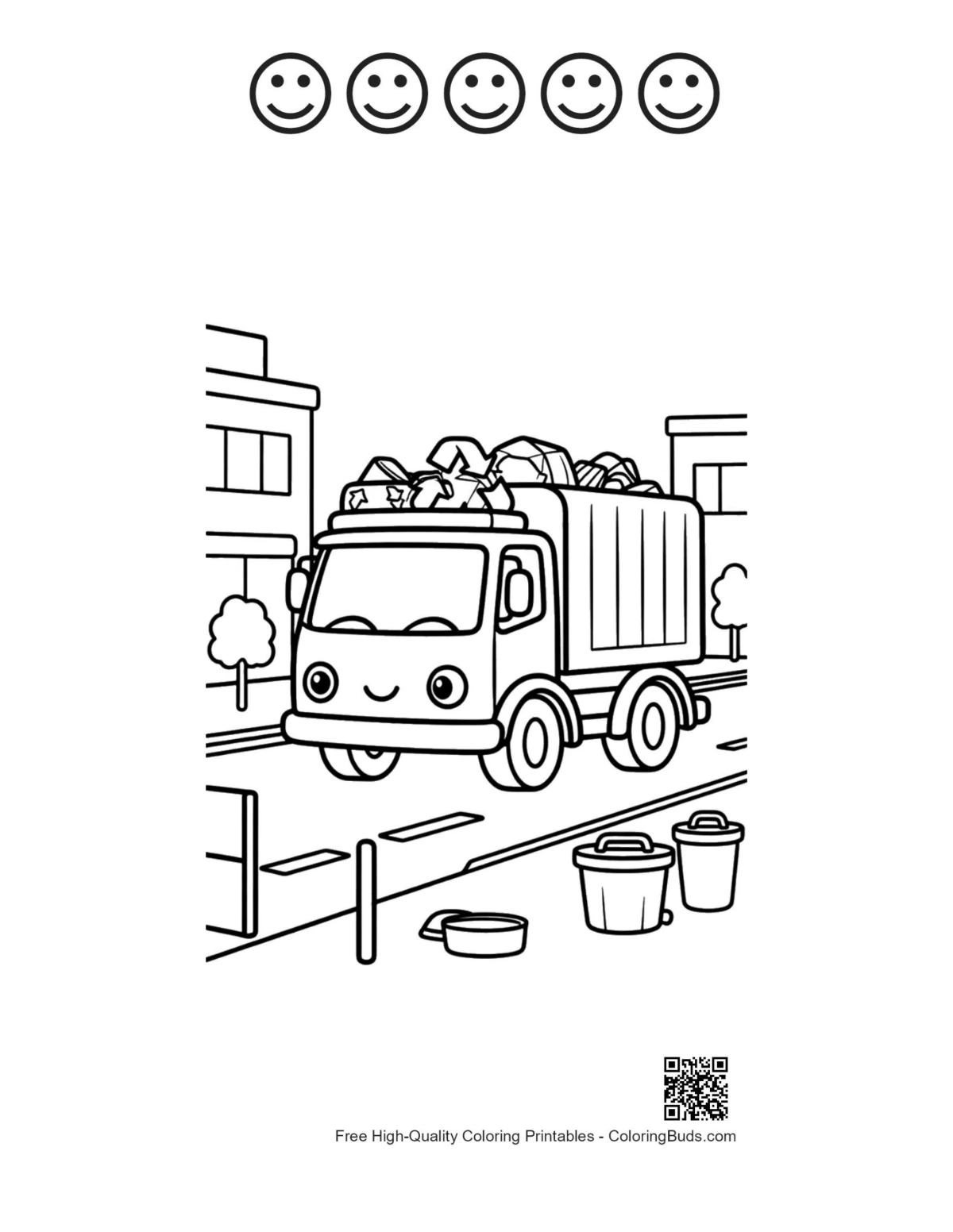 Recycling truck 5 happy face outline printable