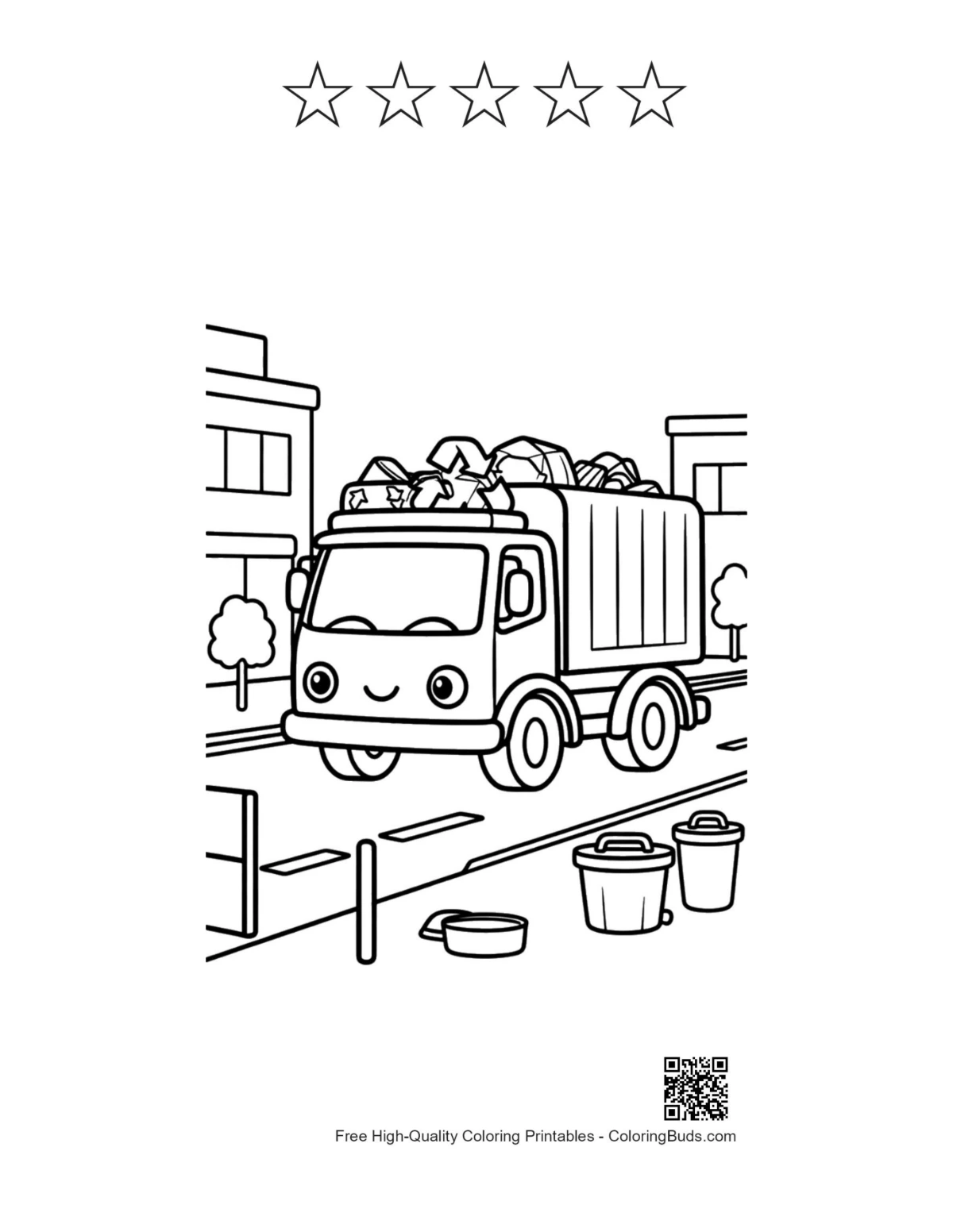 Recycling truck with 5 star outline printable