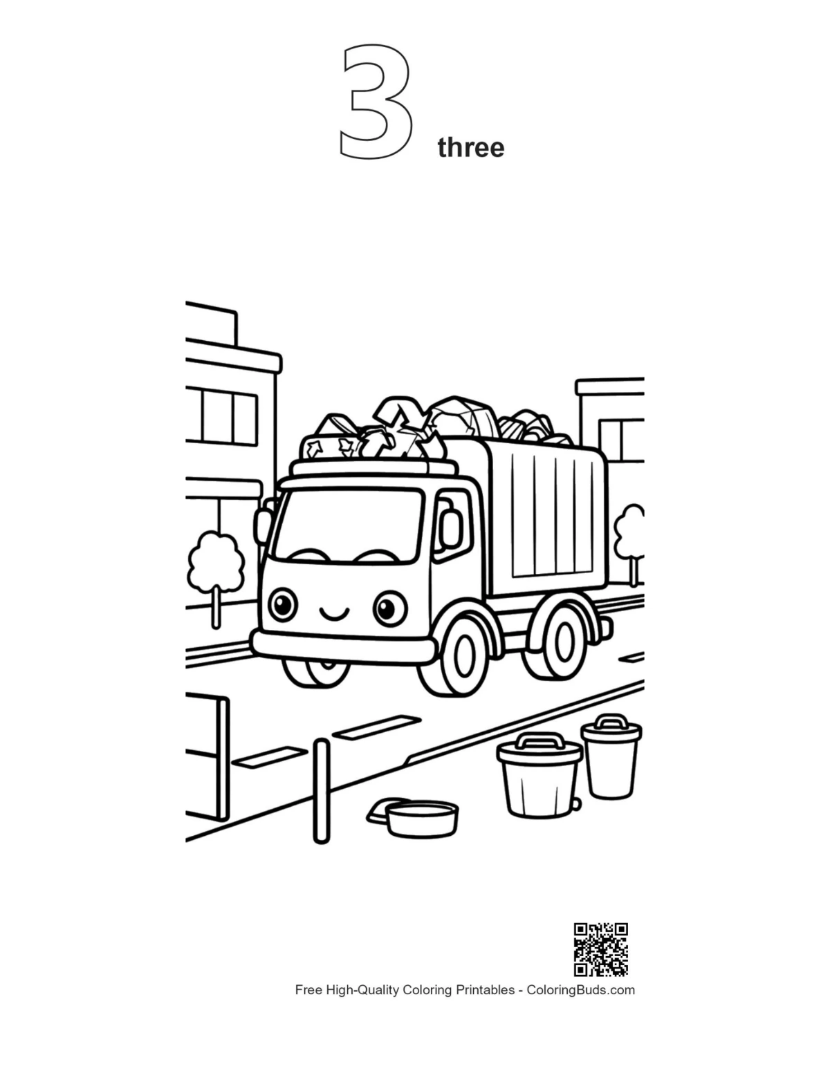 Recycling truck outline number 3 printable page