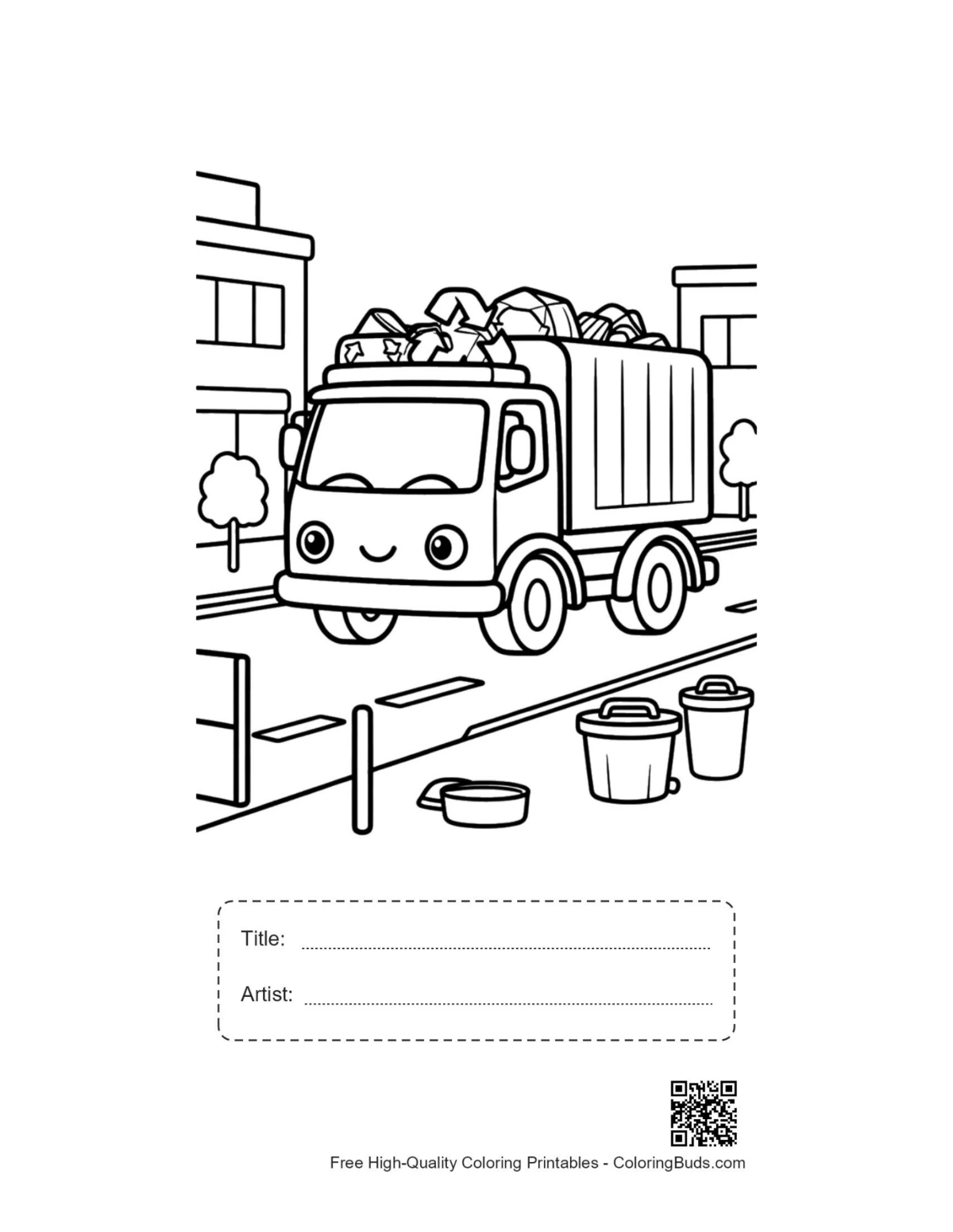 Recycling truck printable with title artist box