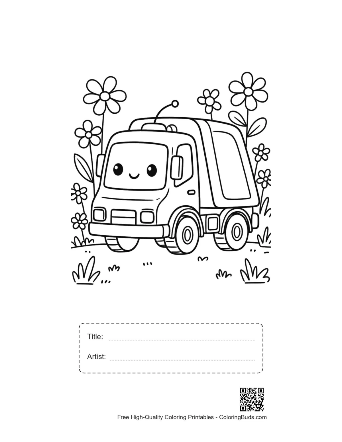 Recycling truck printable sheet with title and artist space