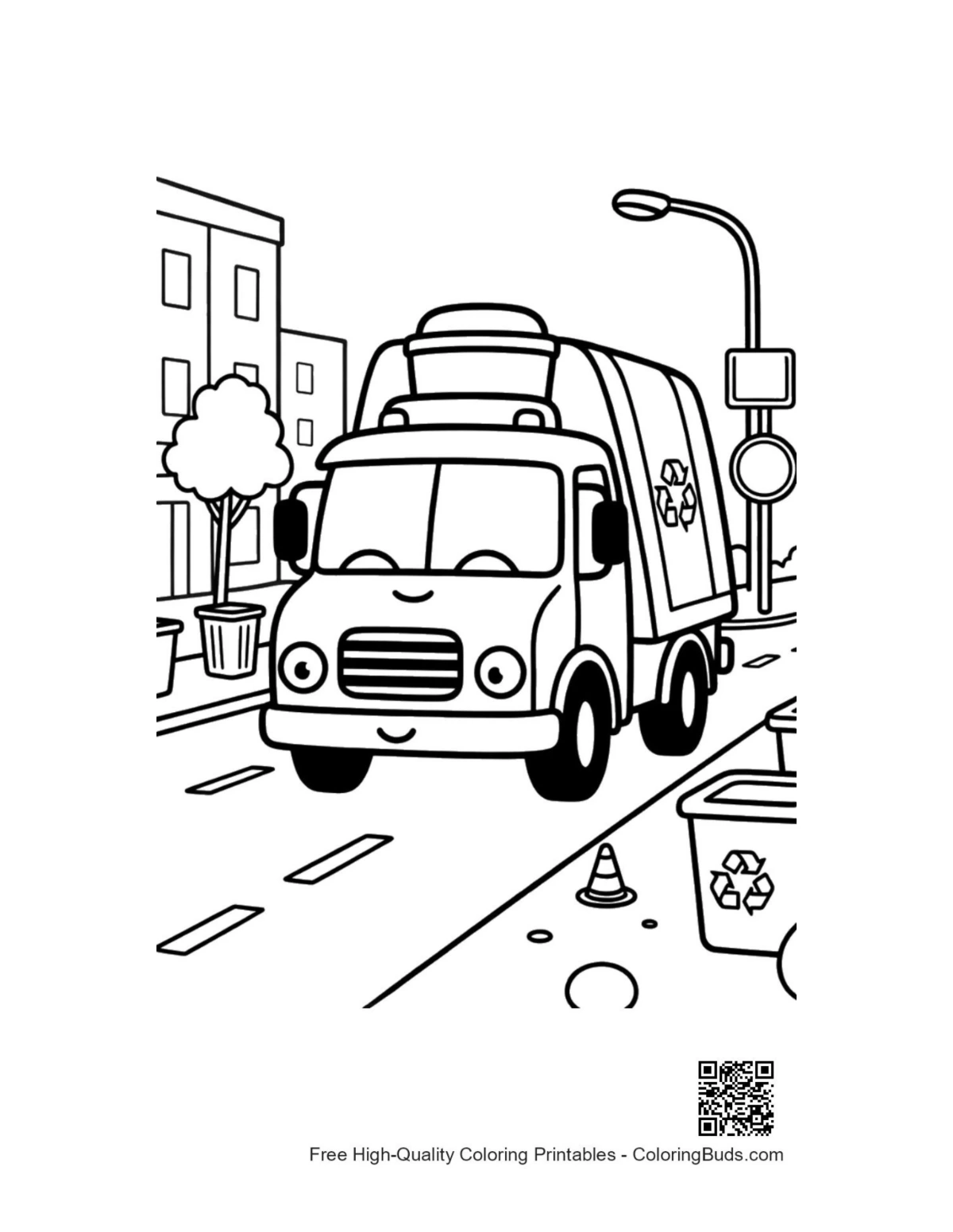 Printable recycling truck coloring page outline