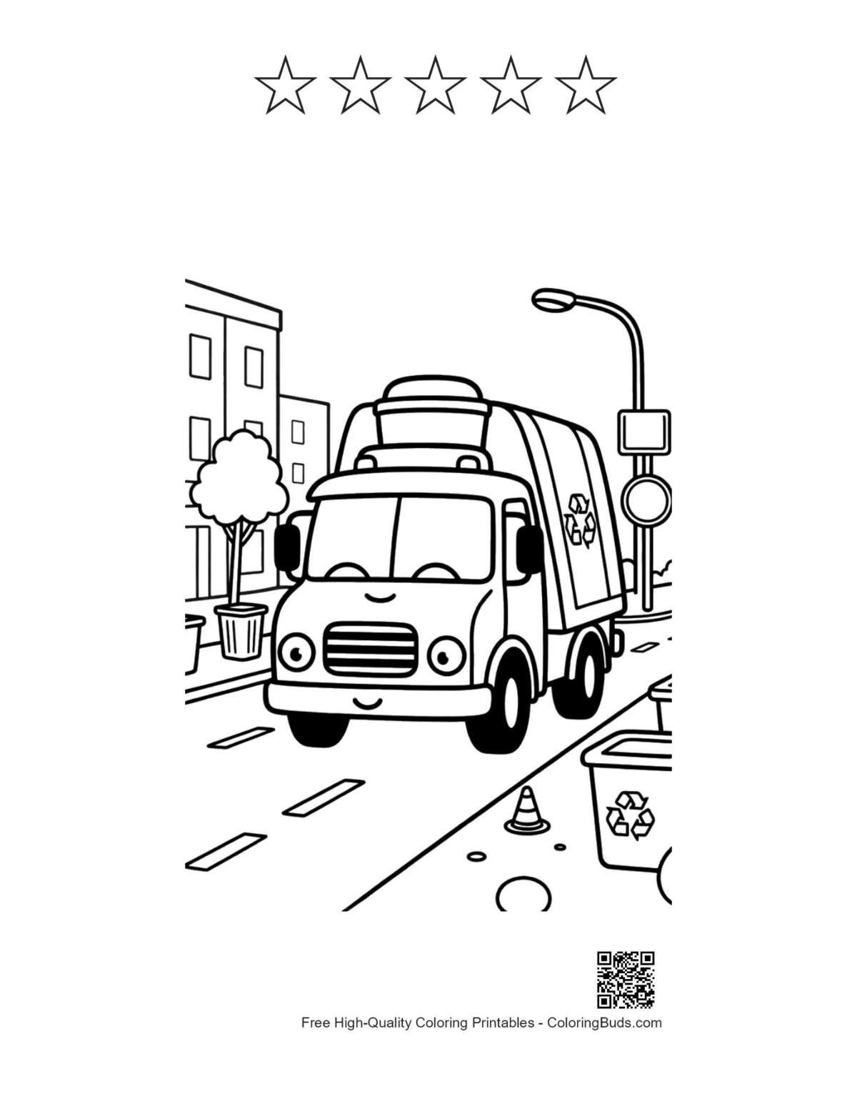 Recycling truck printable with 5 stars outline