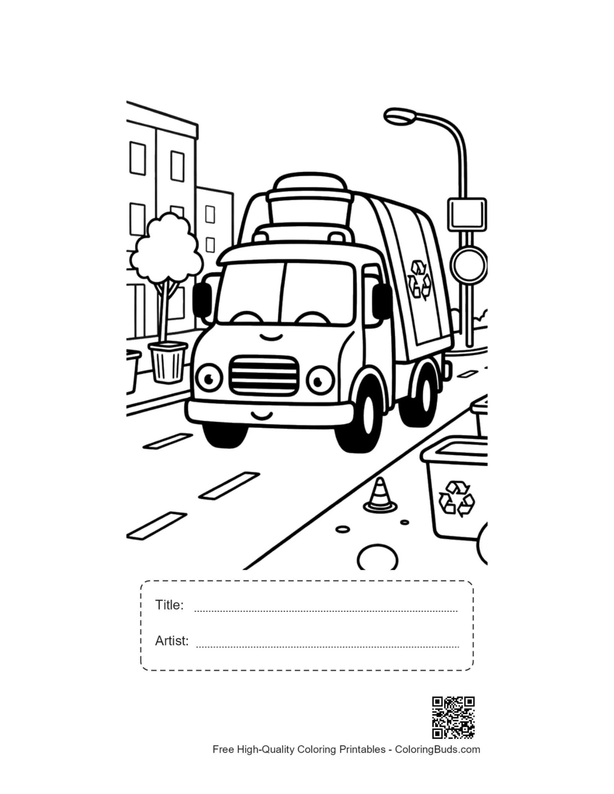 Recycling truck printable with title artist box