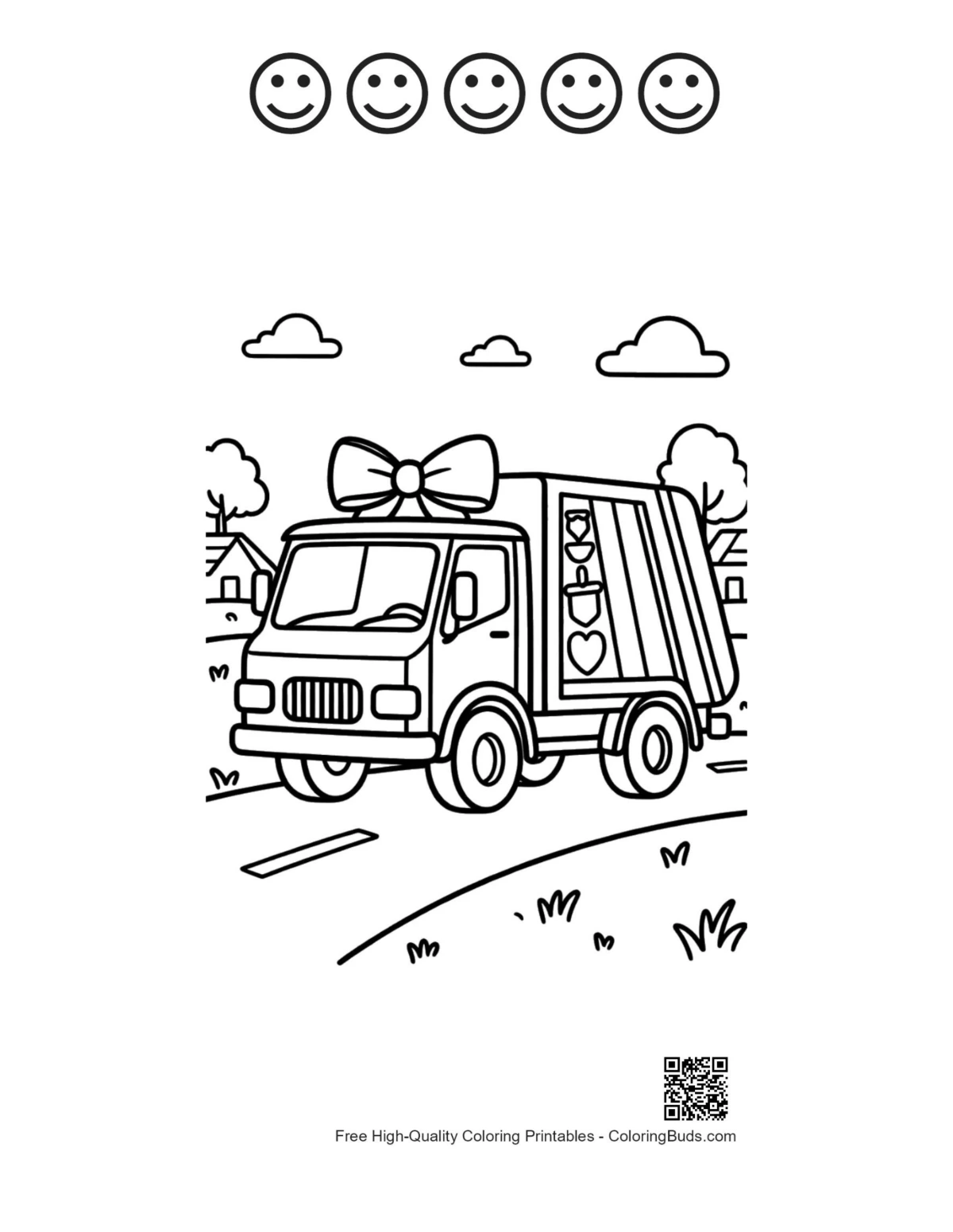 Recycling truck 5 happy face outline printable