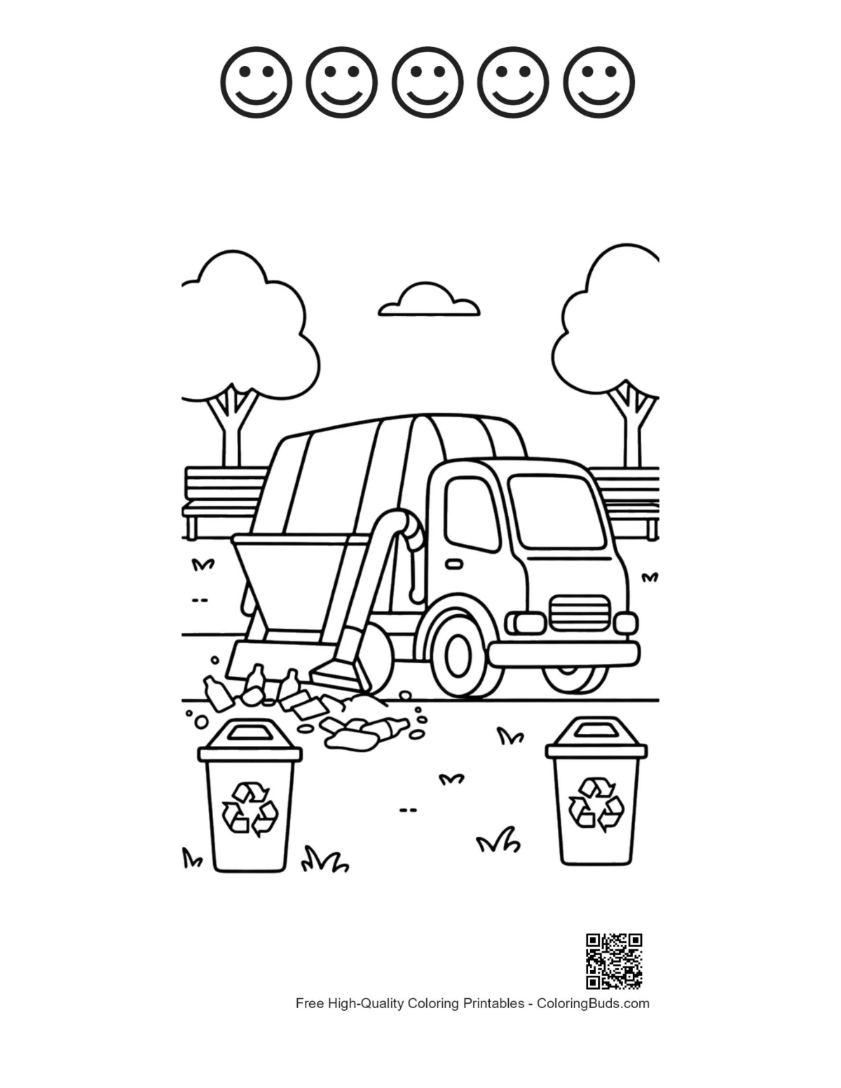 Recycling truck 5 happy face outline city printable