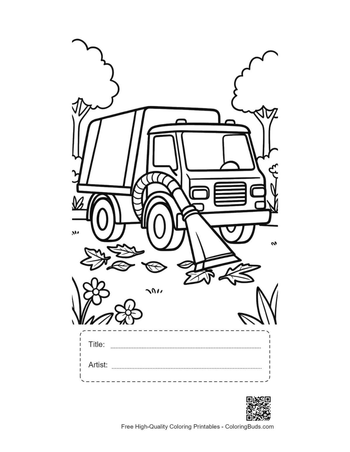 Recycling Truck coloring page with title box