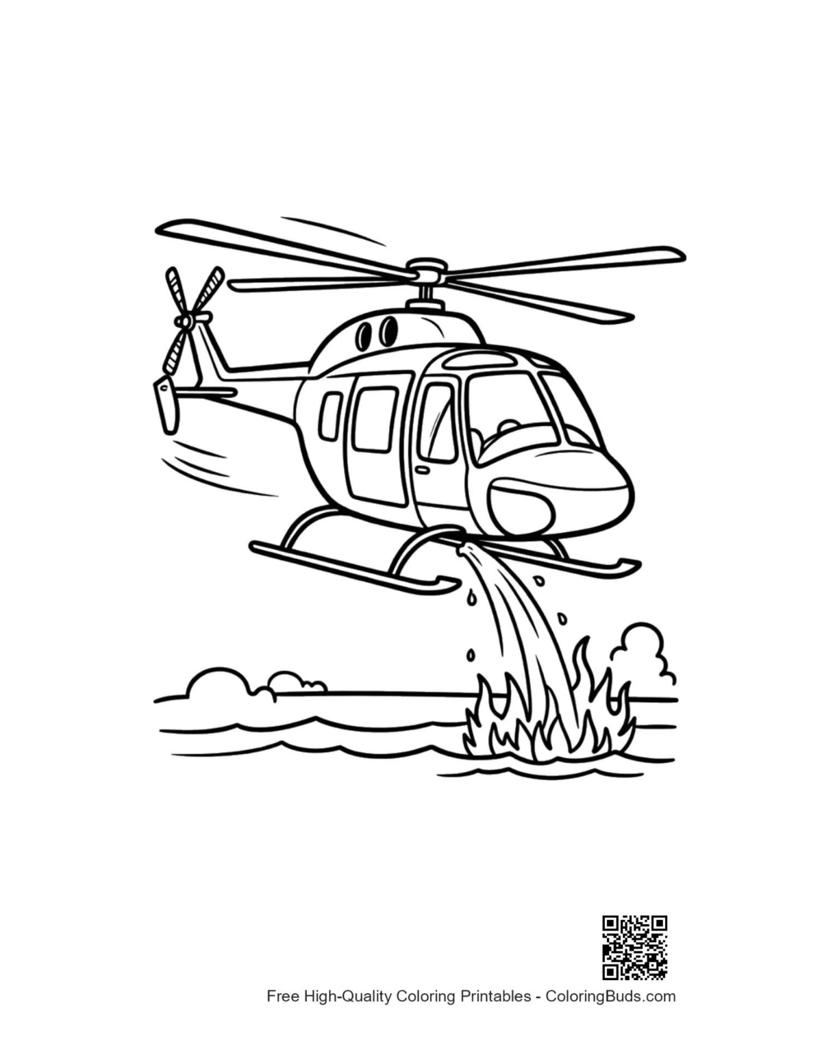 Aerial firefighting rescue chopper action coloring page