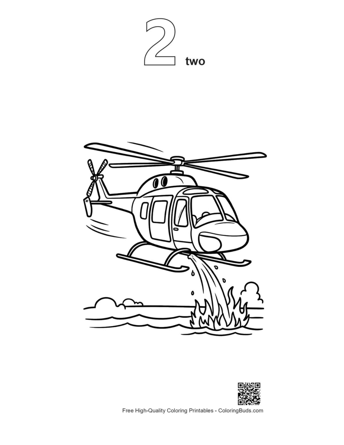 Outline 2 of aerial firefighting helicopter action printable