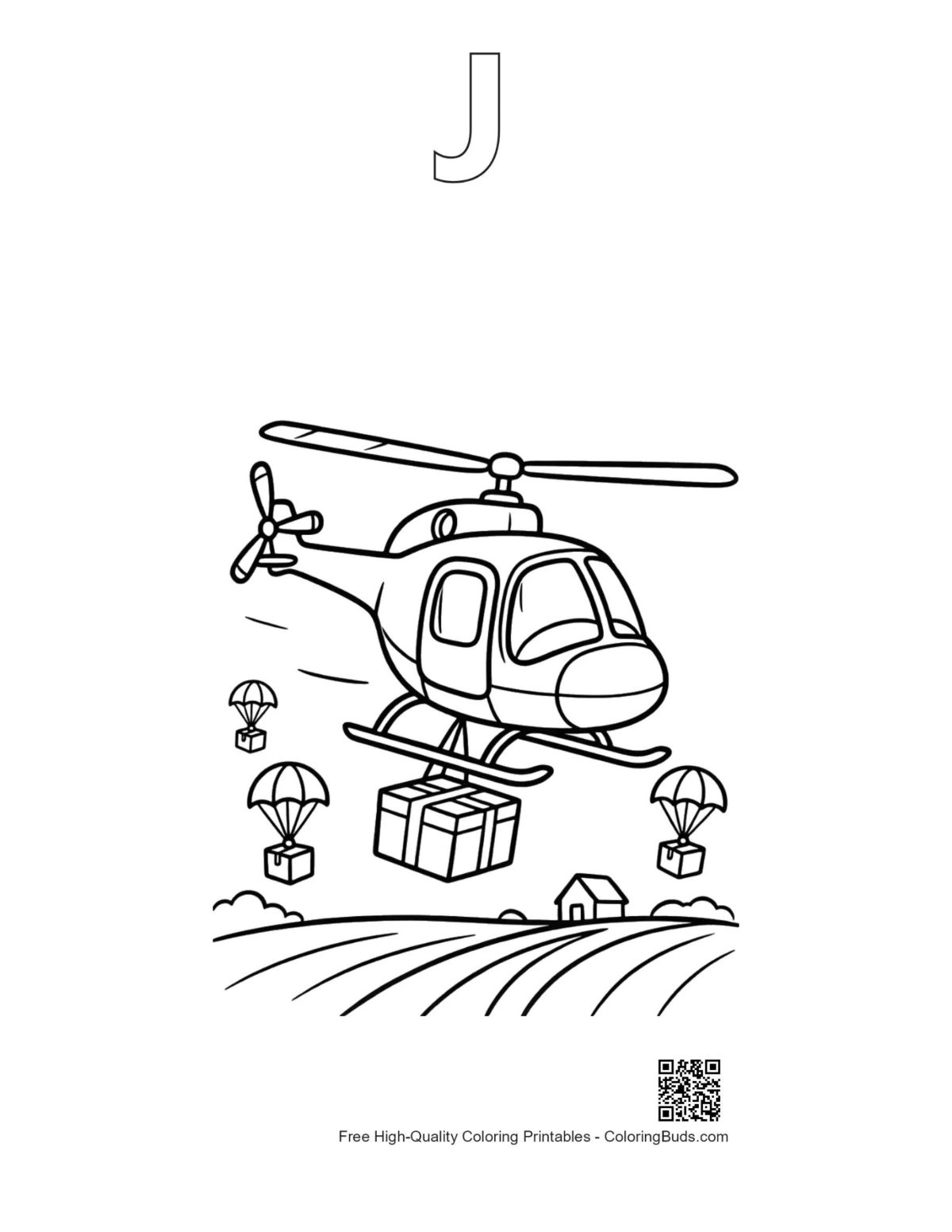 Rescue Chopper coloring pages outline alphabet J air drop
