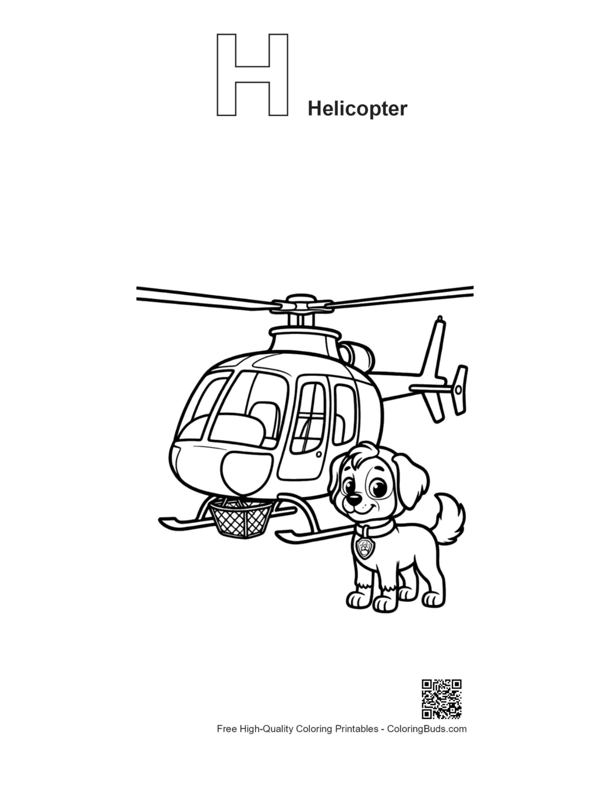 Braver dog pilot outline with H helicopter alphabet
