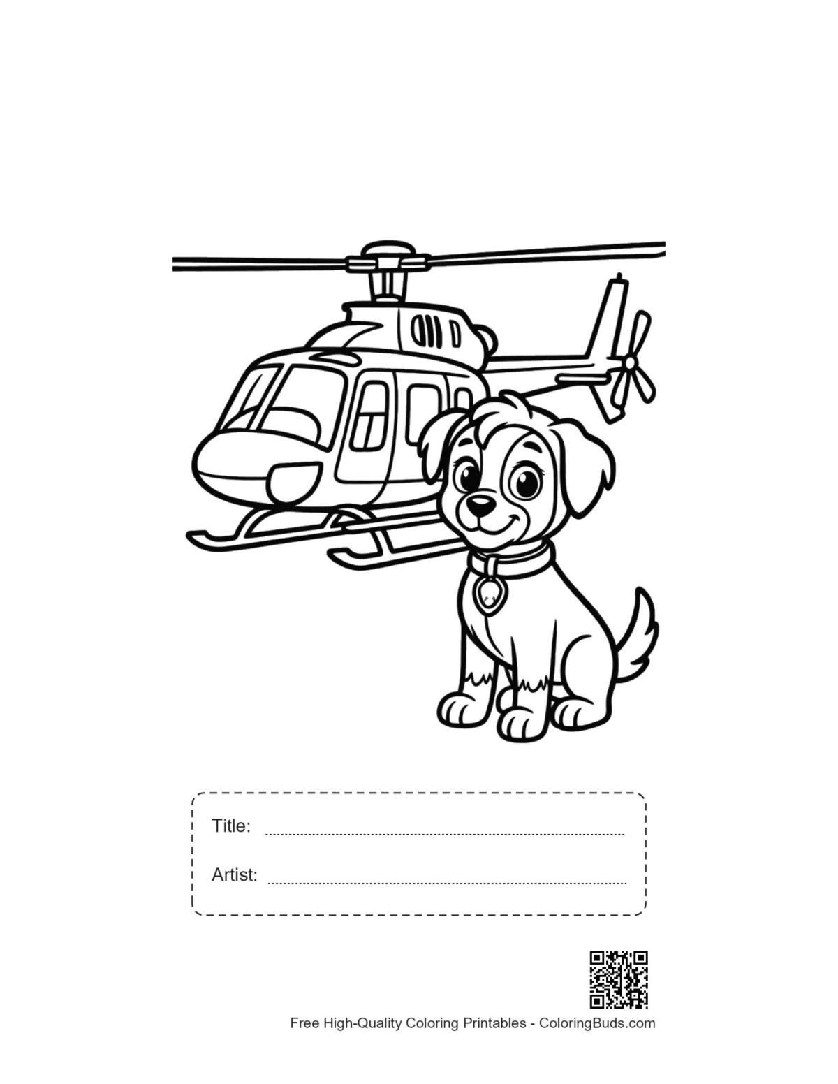 Cute puppy rescue helicopter printable with title box
