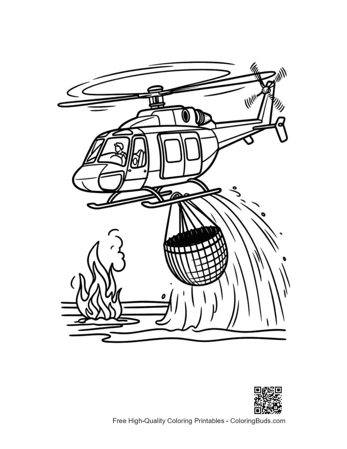 Cute rescue chopper outline coloring page