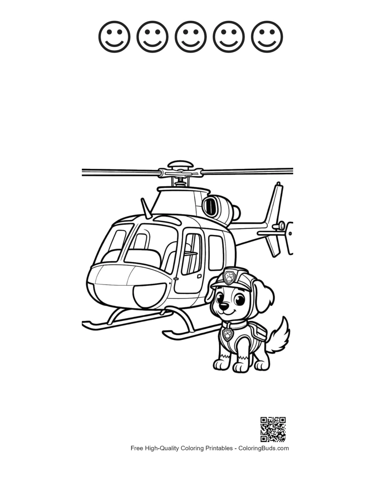 Cute rescue chopper with happy faces outlines