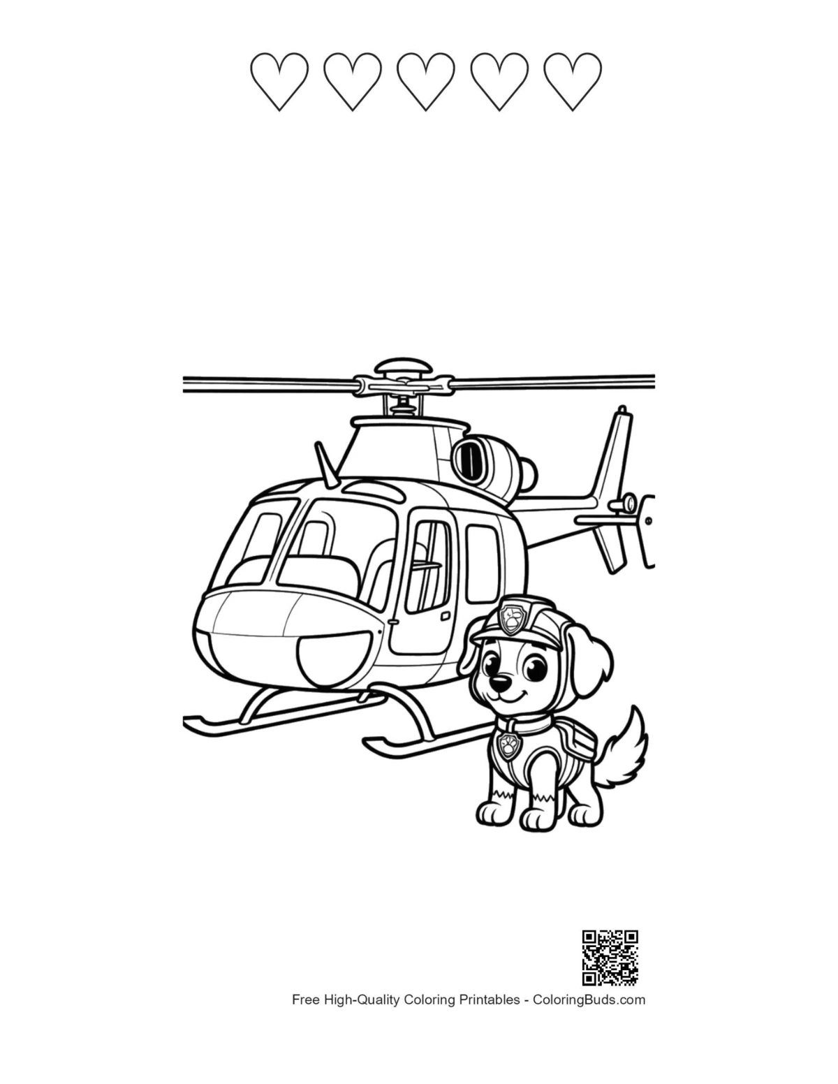 Cute rescue chopper with heart outlines printable