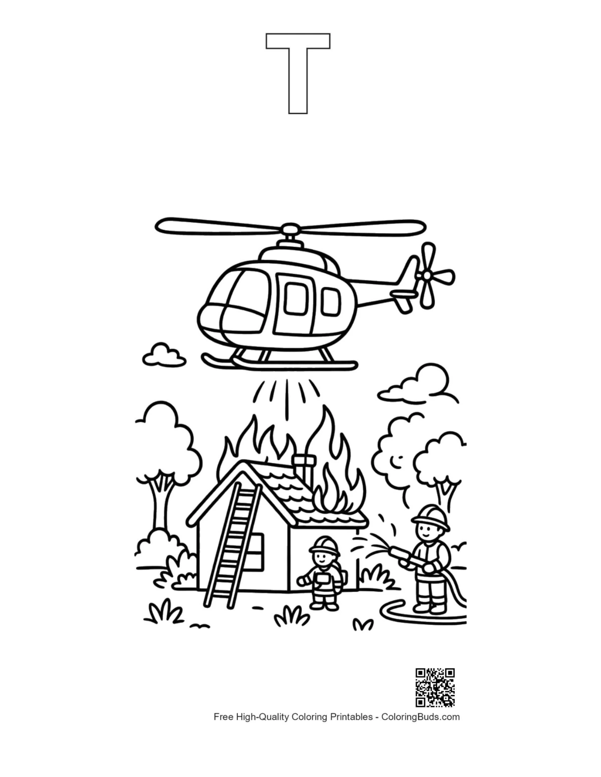 Rescue chopper outline with alphabet T printable