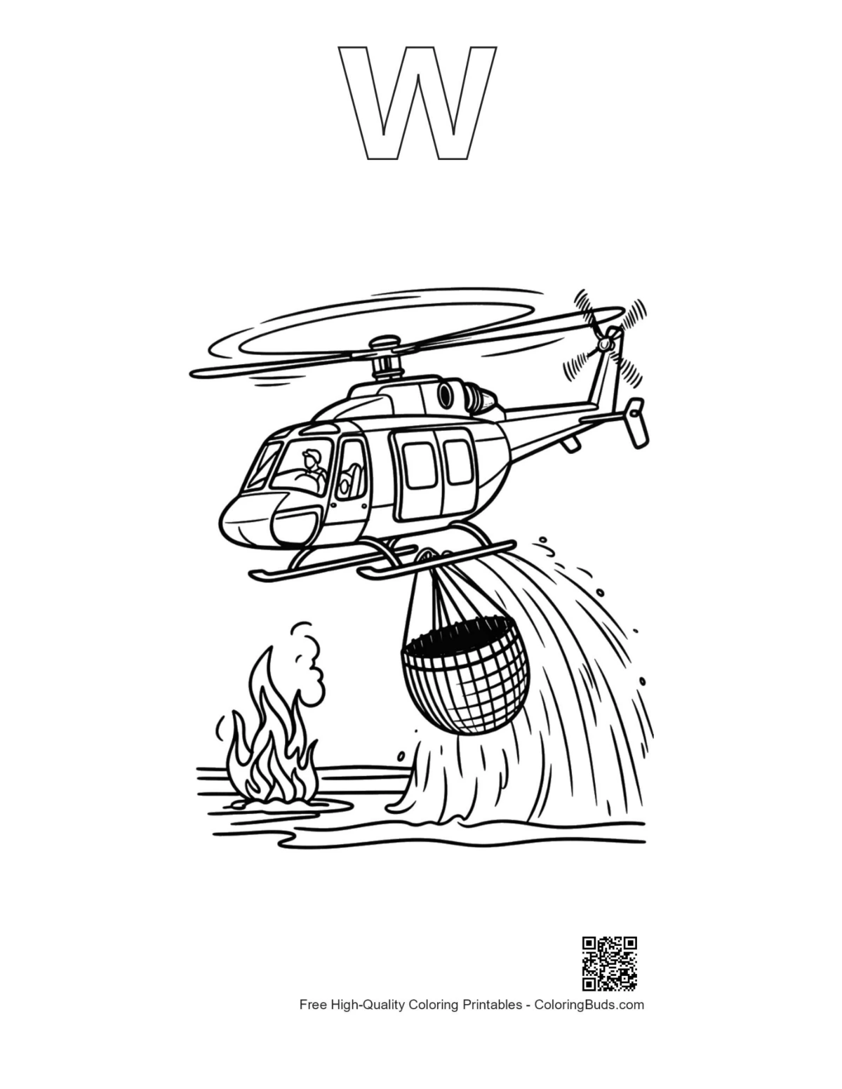 Rescue chopper alphabet W outline printable