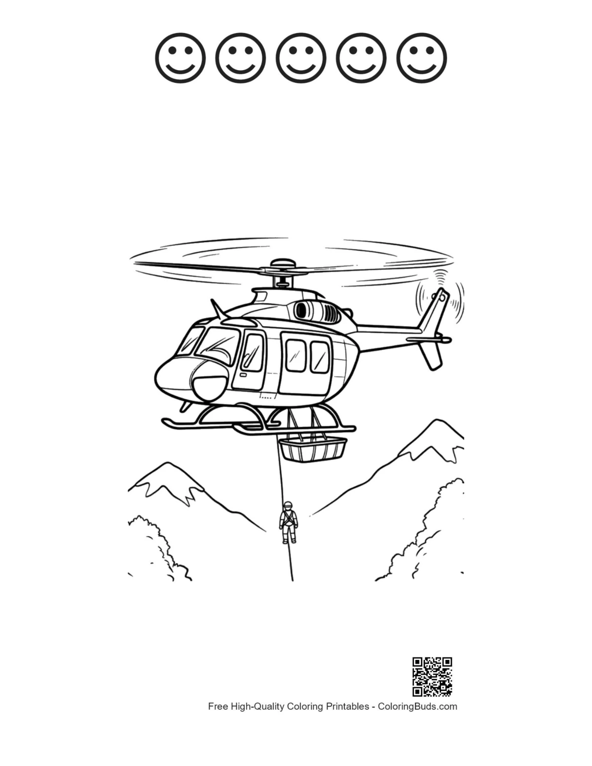 Cute rescue chopper with happy faces printable