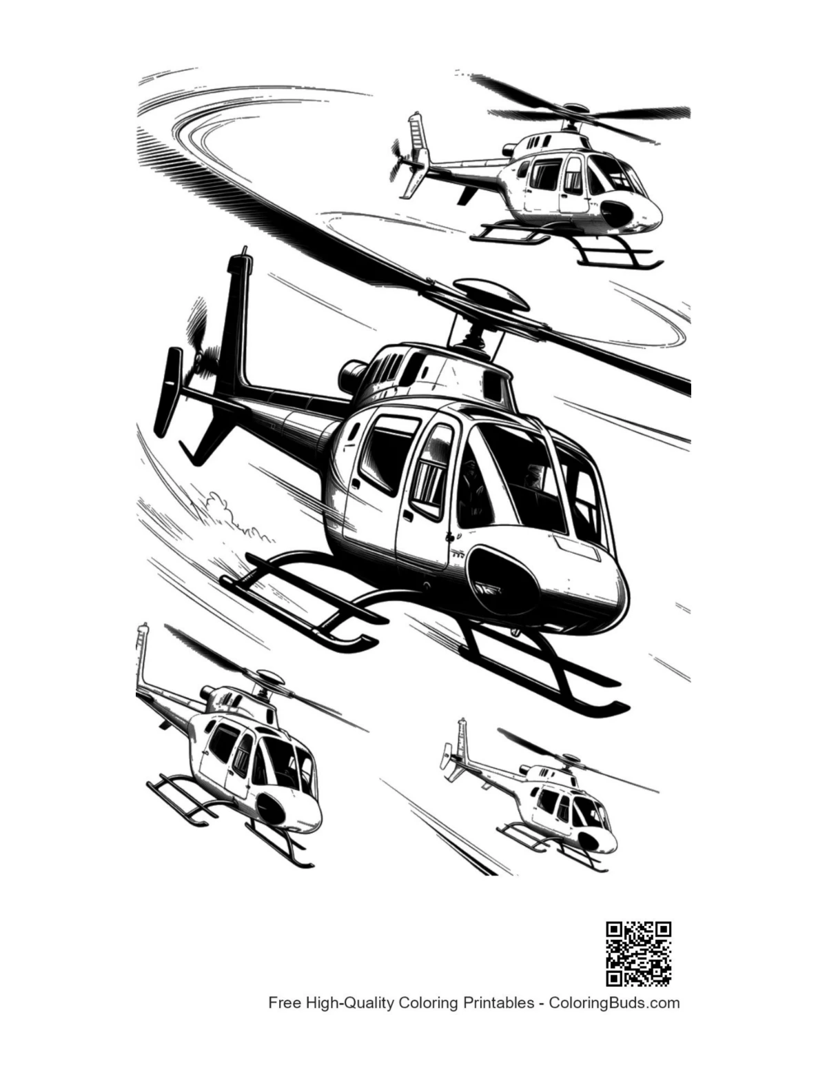Dynamic rescue choppers in flight coloring page