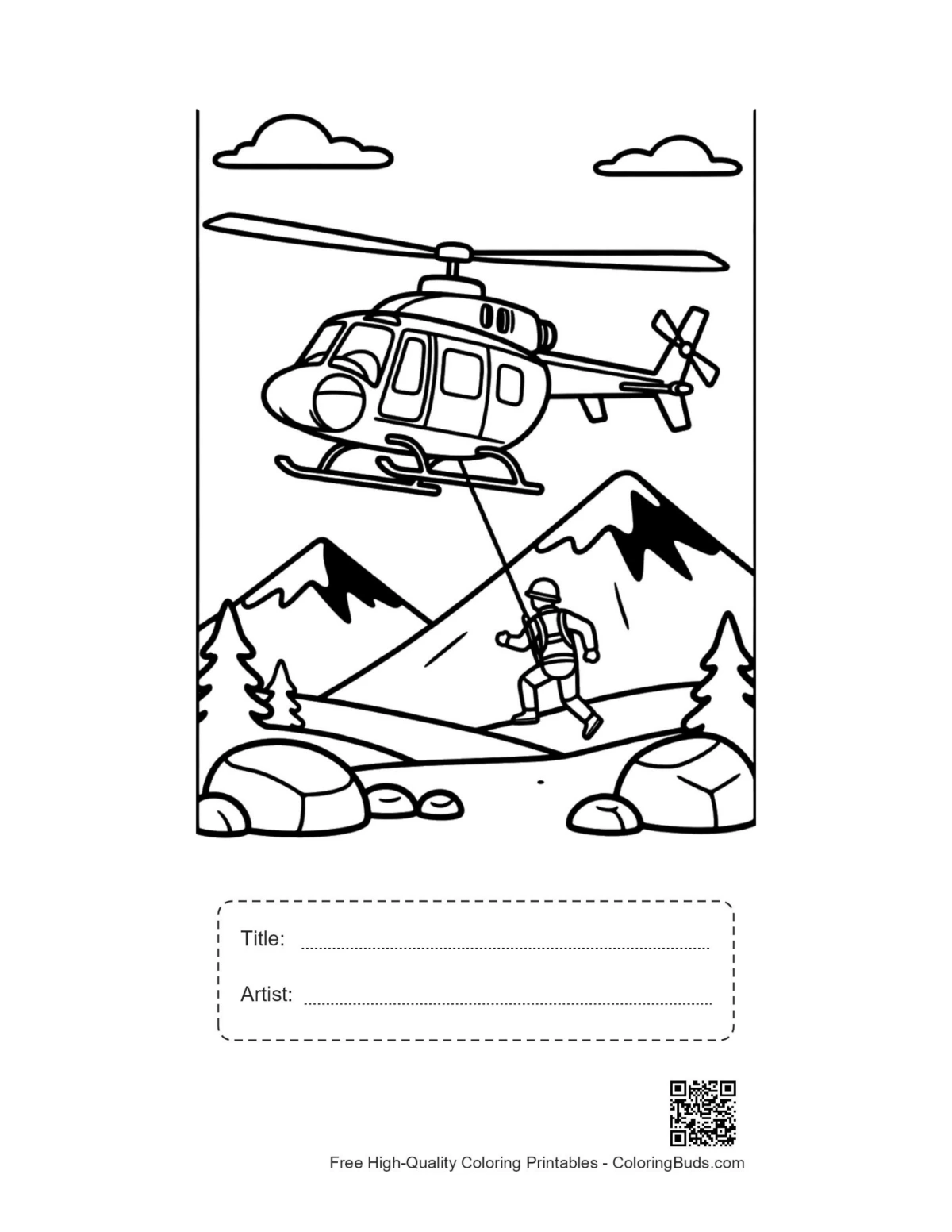 Rescue chopper landing printable with title artist box