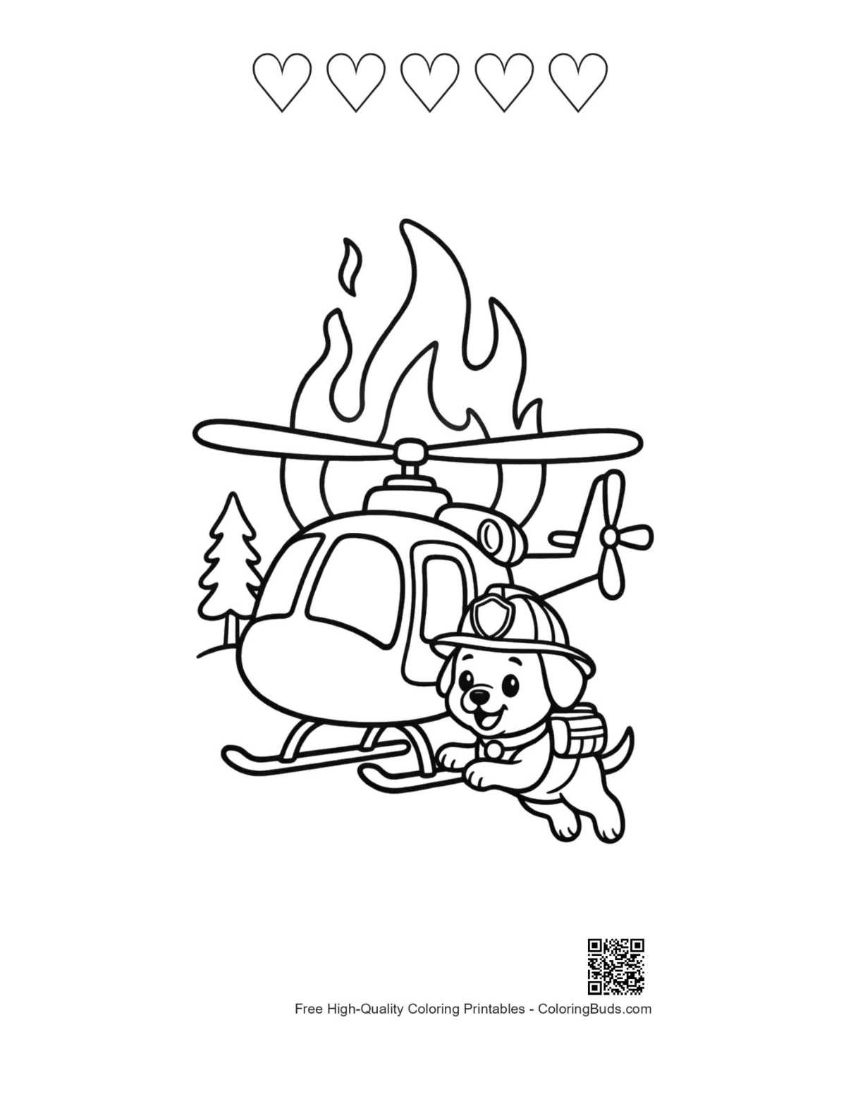 Rescue chopper printable with 5 heart outlines