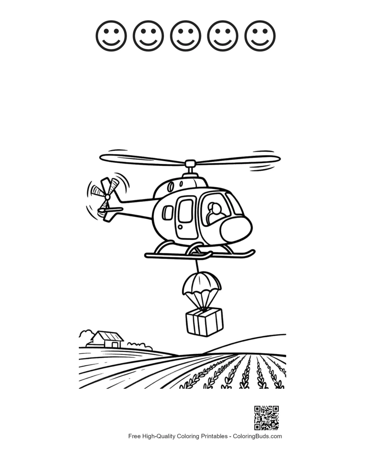 5 happy faces outline Rescue Chopper coloring