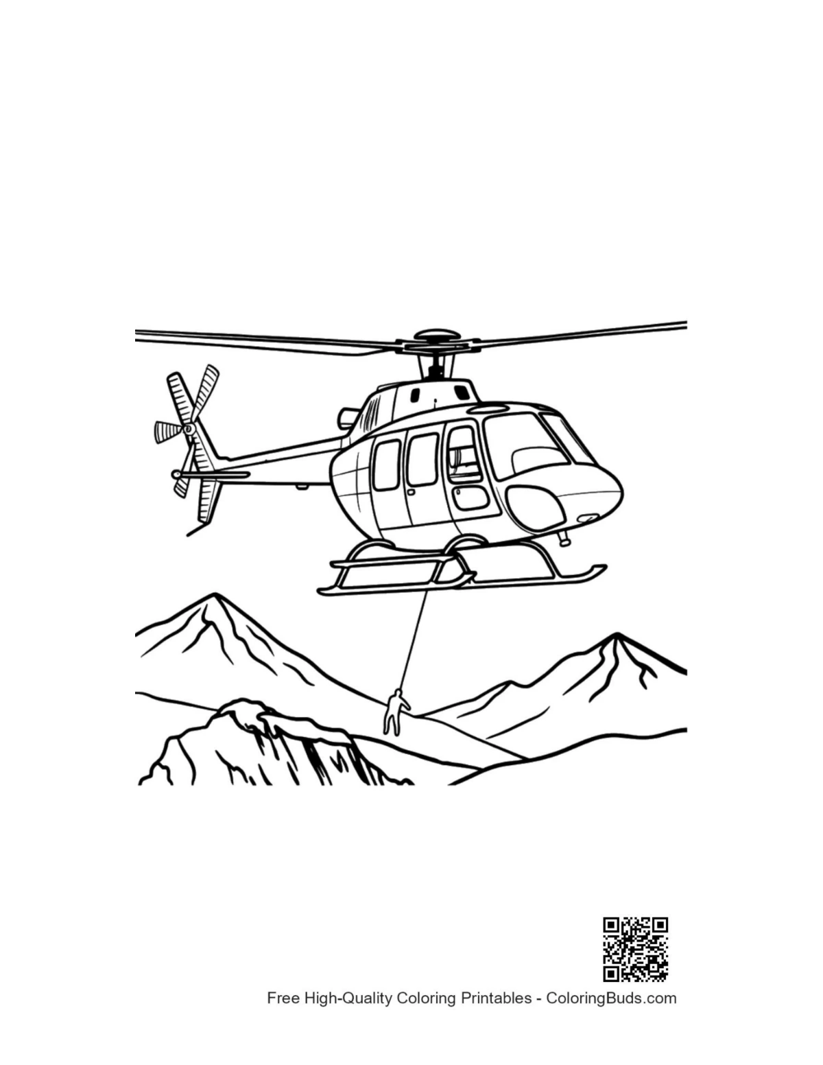 Mountain rescue emergency chopper coloring printable