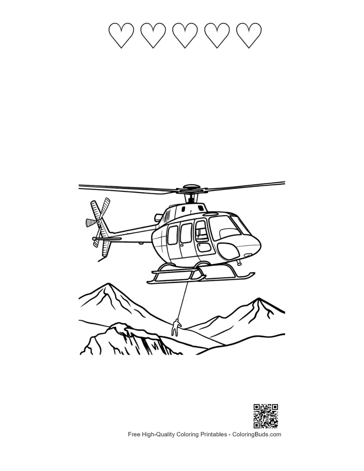 Mountain rescue chopper with heart outlines printable