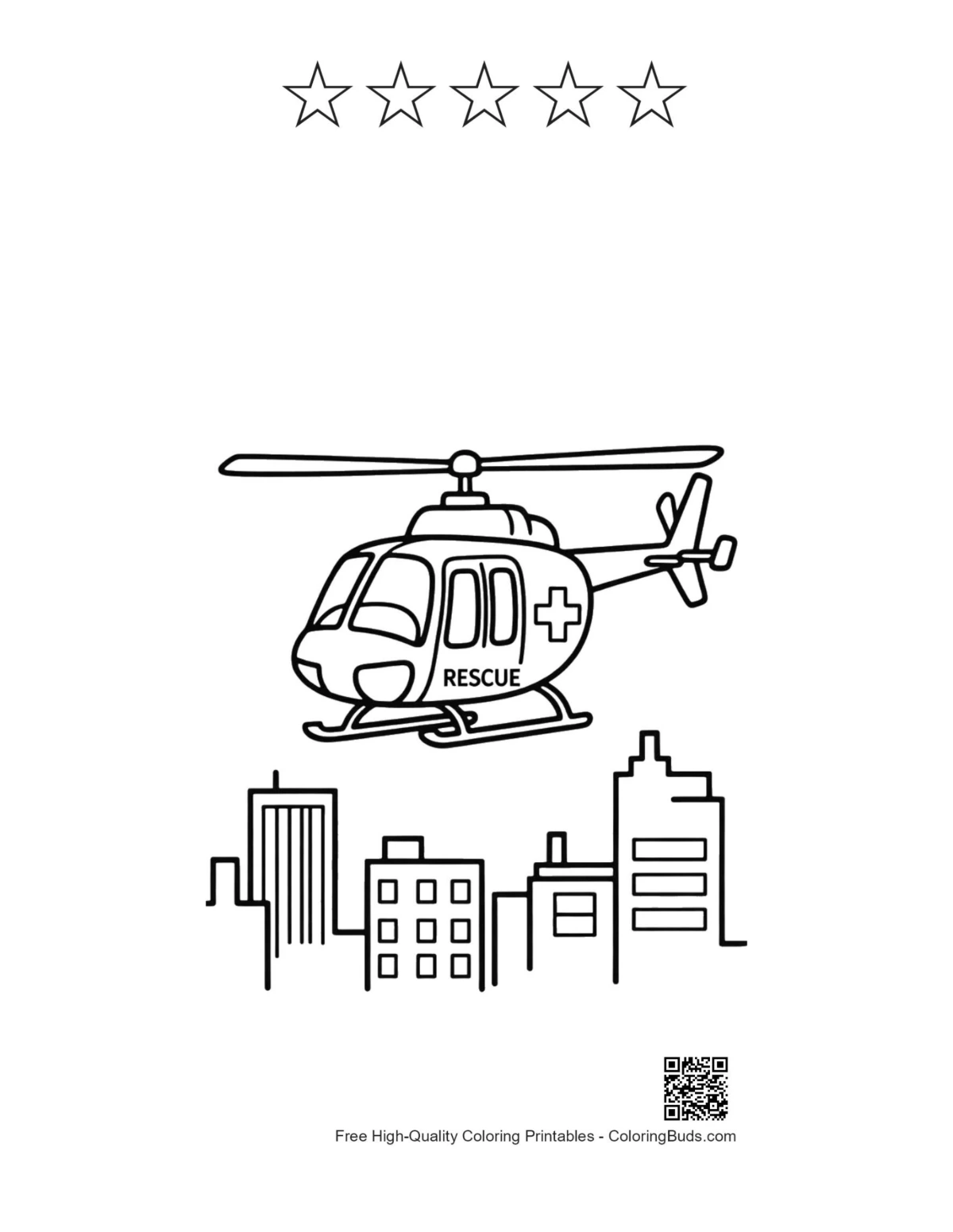 Rescue chopper skyline with 5 star outline printable