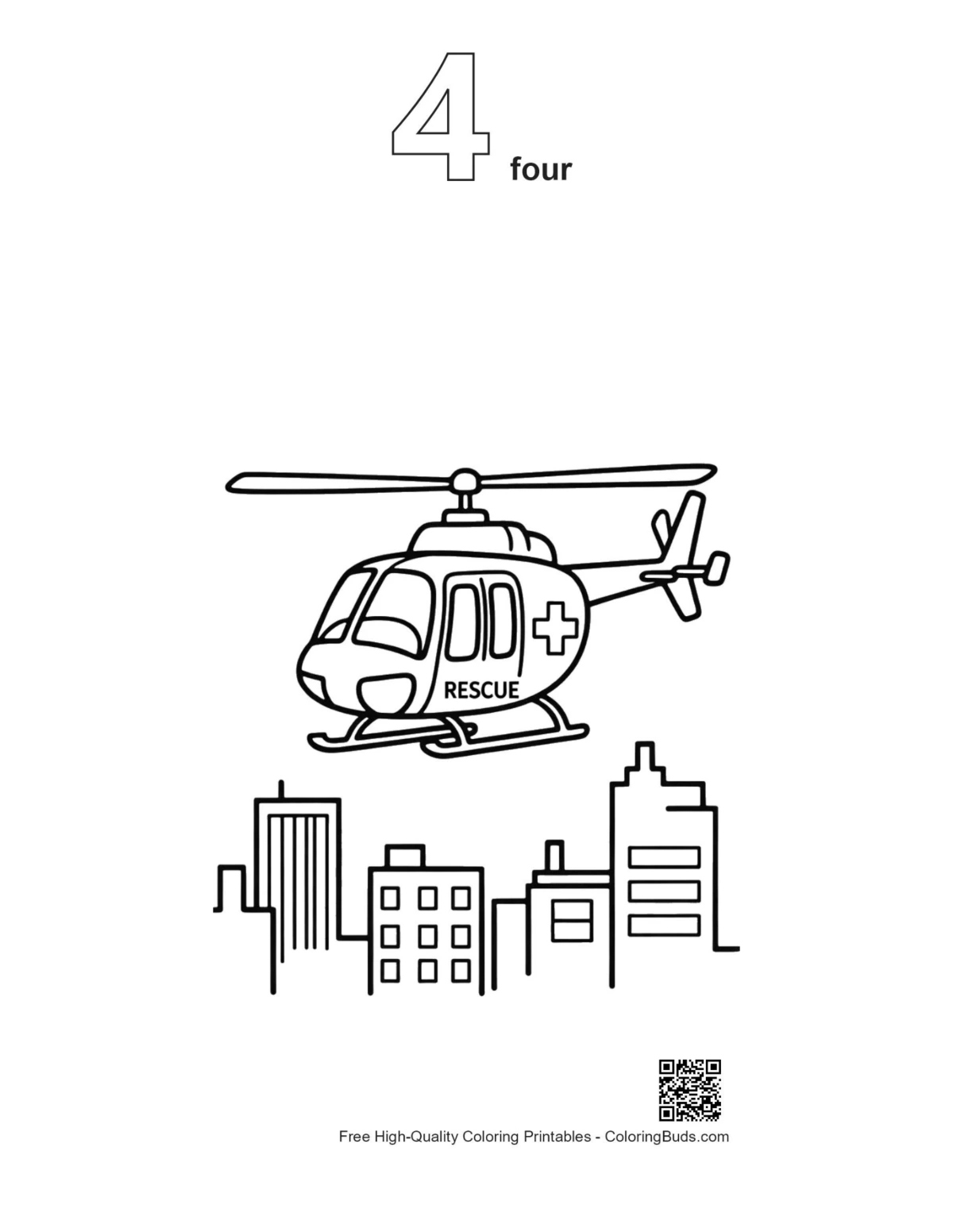Rescue chopper skyline outline number 4 printable