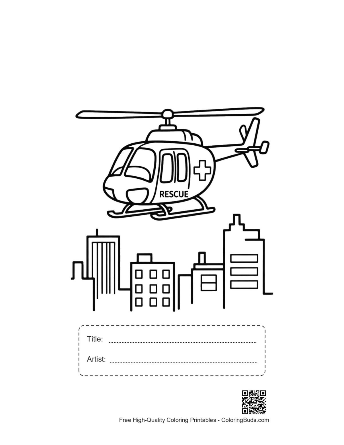 Rescue chopper skyline printable with title box
