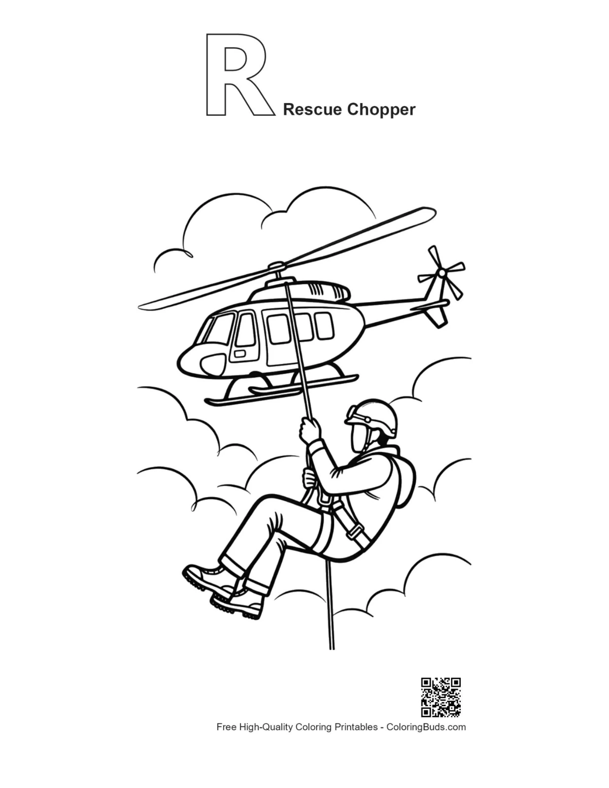 Rescue chopper climber alphabet R outline printable