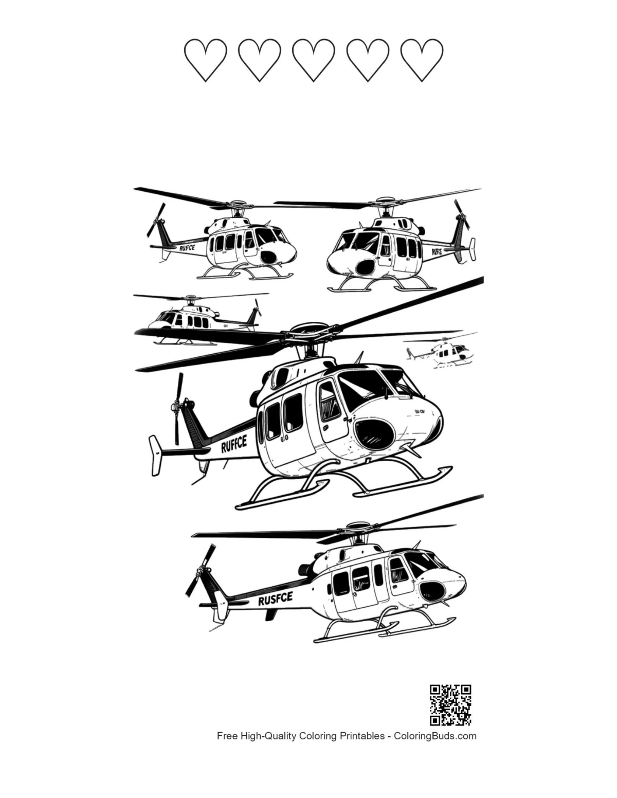 Rescue Chopper Lineup heart outlines printable