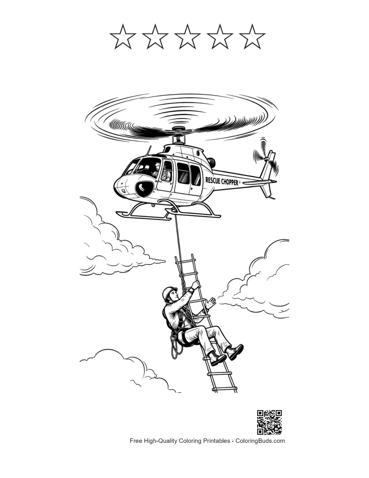 5-star rated rescue chopper printable coloring sheet