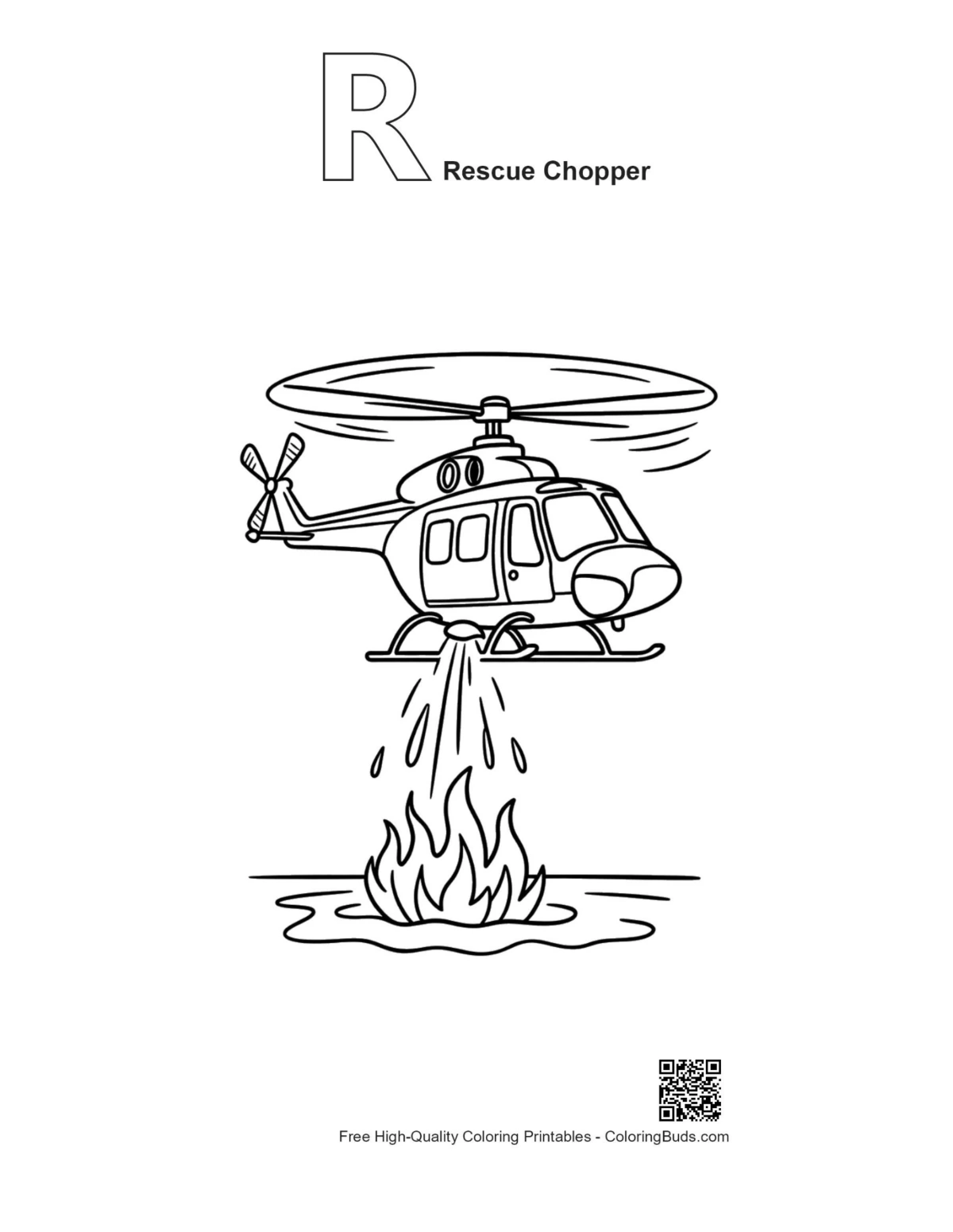Outline rescue chopper fire printable alphabet R