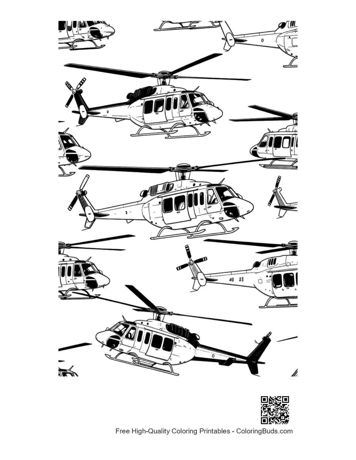 Rescue Chopper seamless pattern coloring page