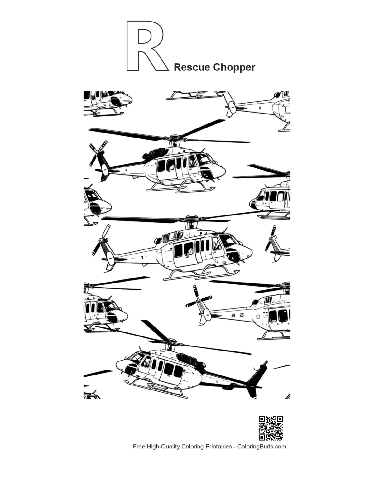 Rescue Chopper pattern with alphabet R outline