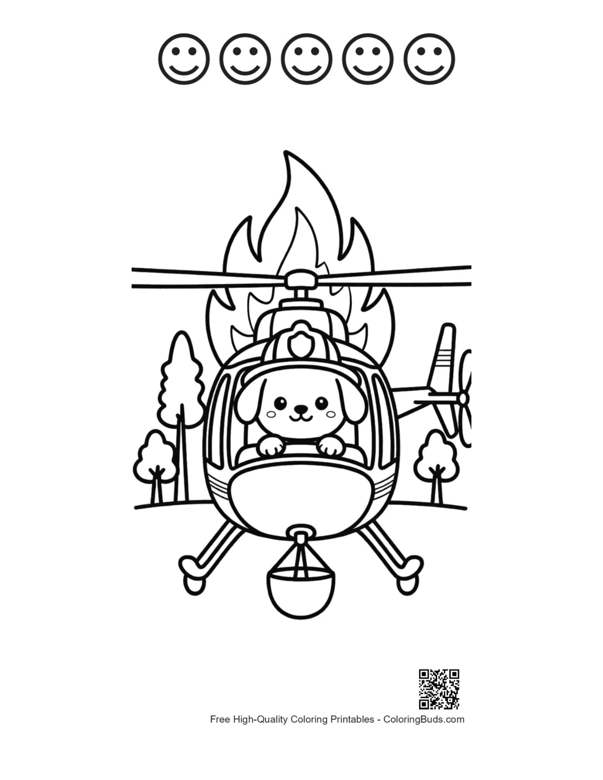 Forest fire rescue helicopter with happy faces printable