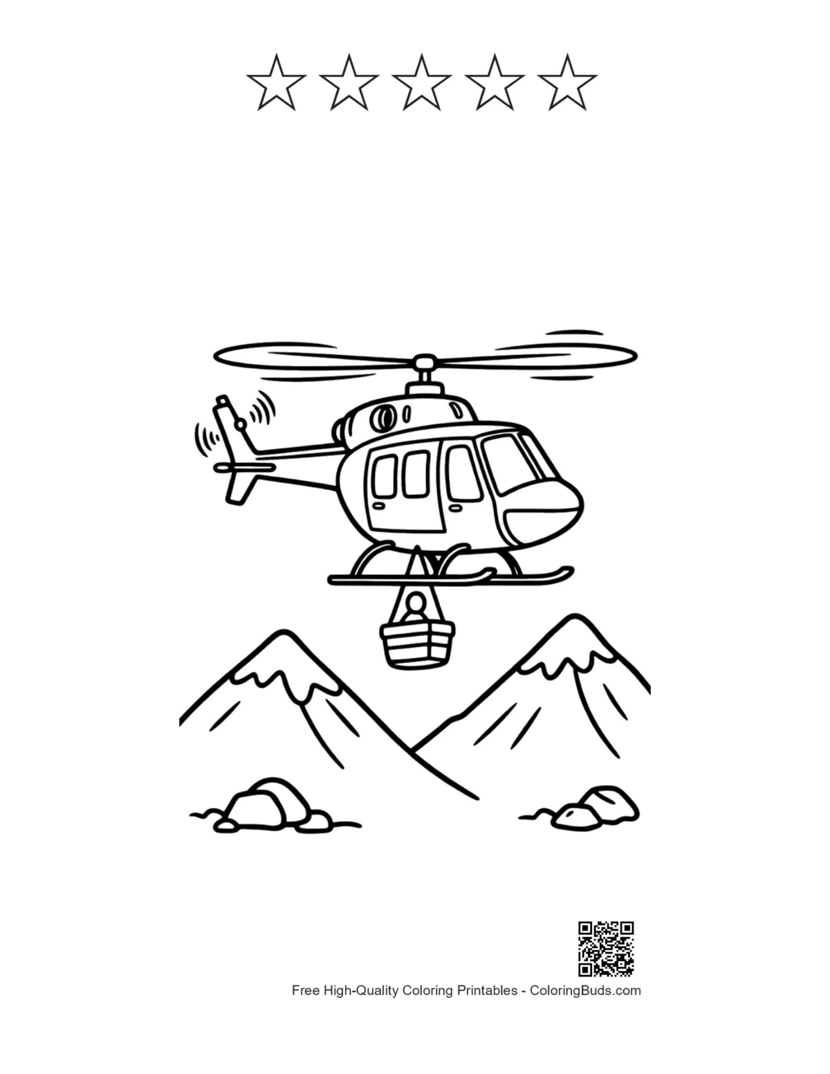 Rescue helicopter 5 star outline mountains printable coloring
