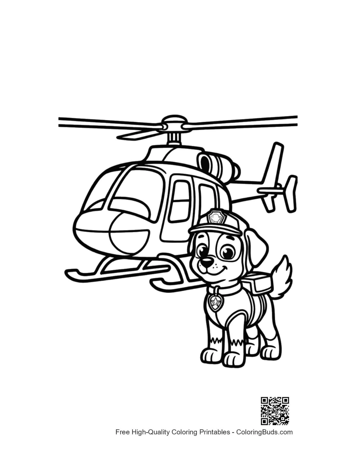 Small puppy guarding rescue chopper coloring page