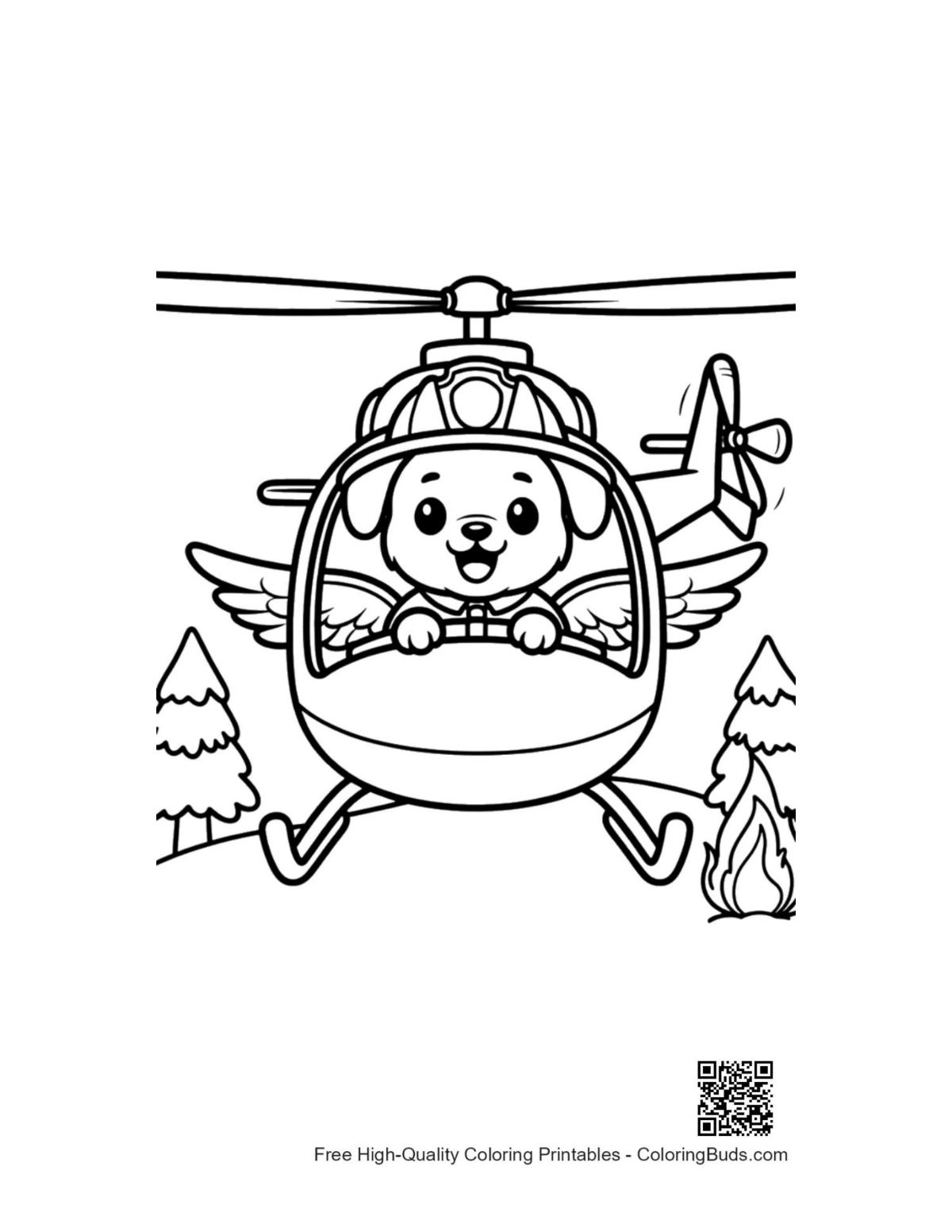 Teddy bear aviator flying rescue chopper printable