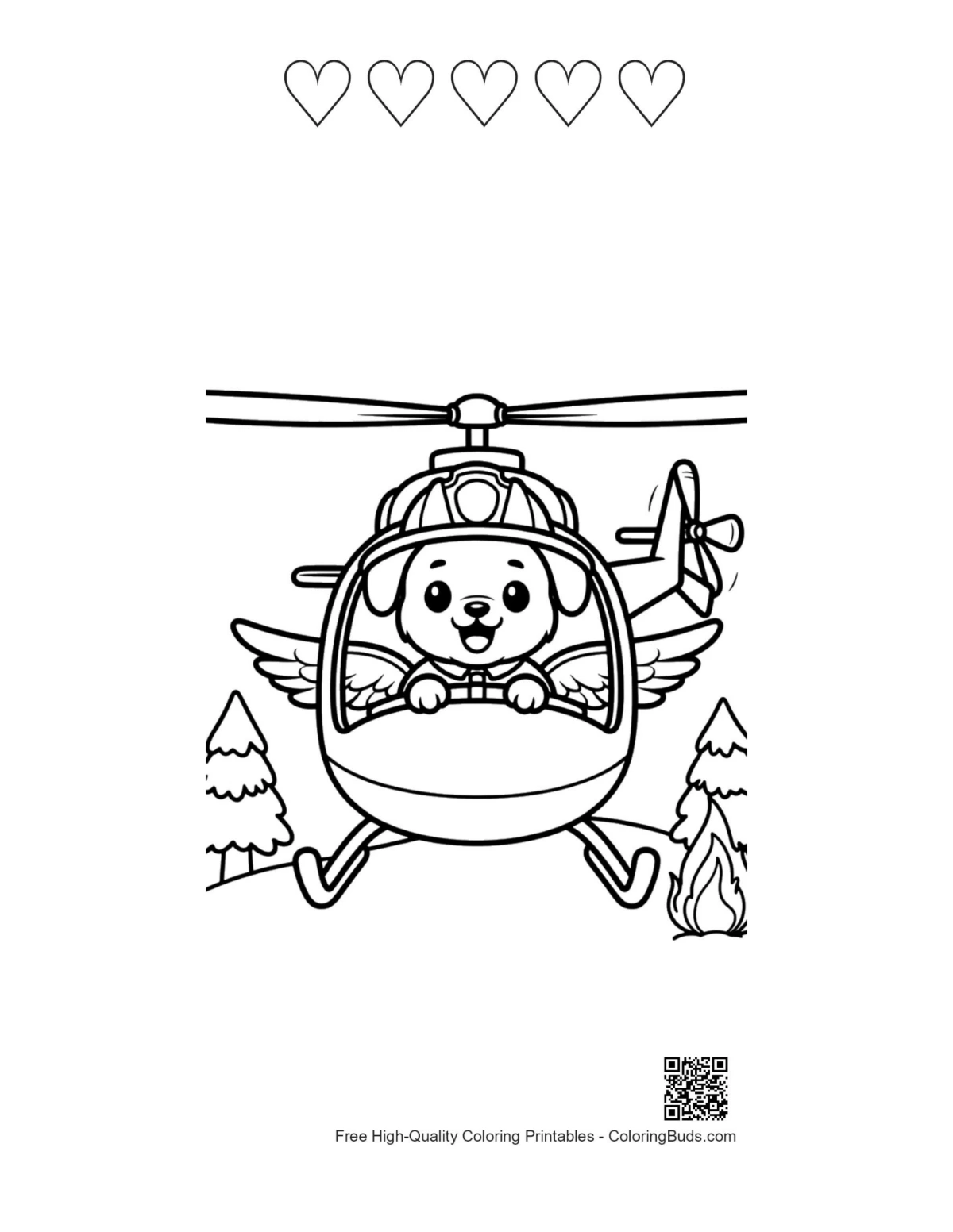 Rescue chopper bear printable 5 heart outlines